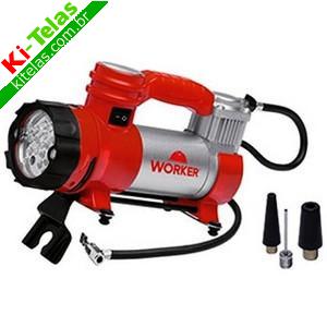COMPRESSOR DE AR PORT&Aacute;TIL - MULTIFUNCIONAL COM LANTERNA LED - 12V - WORKER
