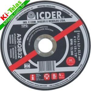 DISCO DE CORTE A&Ccedil;O EM GERAL - 2 TELAS - 4.1/2" - ICDER