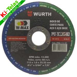 DISCO DE CORTE A&Ccedil;O INOX - FINO - 4,5" (115MMX1,0X22MM)  - WURTH
