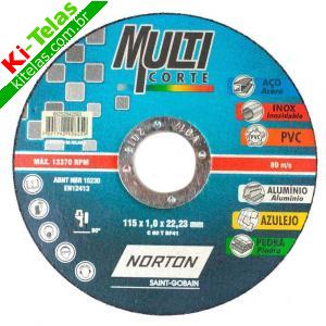 DISCO MULTICORTE FINO - A&Ccedil;O INOX E REFRAT&Aacute;RIO - 4,5" (115X1,0X22,23MM) - NORTON