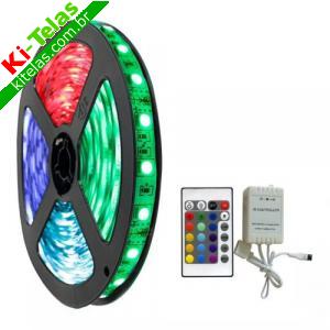 FITA LED RGB COLORIDA COM CONTROLE REMOTO - 12V - 5 METROS - PADR&Atilde;O