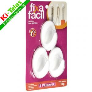 GANCHOS COM ADESIVO FIXA F&Aacute;CIL - 3 PE&Ccedil;AS - PRIMAFER