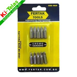 JOGO DE BITS PHILLIPS P/ PARAFUSADEIRA - 10 PE&Ccedil;AS - FERTAK TOOLS