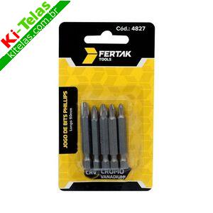 JOGO DE BITS PHILLIPS P/ PARAFUSADEIRA LONGO - 5 PE&Ccedil;AS - FERTAK TOOLS