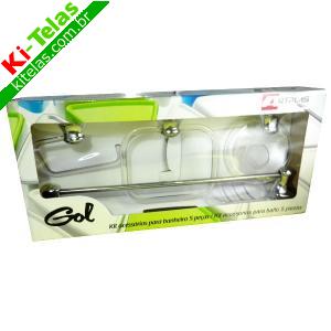 KIT ACESS&Oacute;RIOS P/ BANHEIRO - 5 PE&Ccedil;AS - EM ALUM&Iacute;NIO COM ABS TRANSPARENTE - GOL