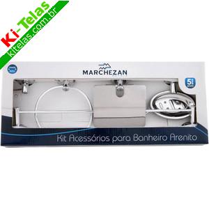 KIT ACESS&Oacute;RIOS PARA BANHEIRO ARENITO COM 5 PE&Ccedil;AS EM ALUM&Iacute;NIO ANODIZADO - MARCHEZAN