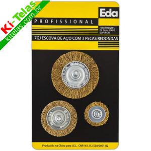KIT ESCOVA DE A&Ccedil;O CIRCULAR PARA FURADEIRA - 3 PE&Ccedil;AS - PADR&Atilde;O