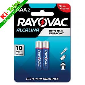 PILHA ALCALINA - AAA PALITO - CARTELA COM 2 UNIDADES - RAYOVAC